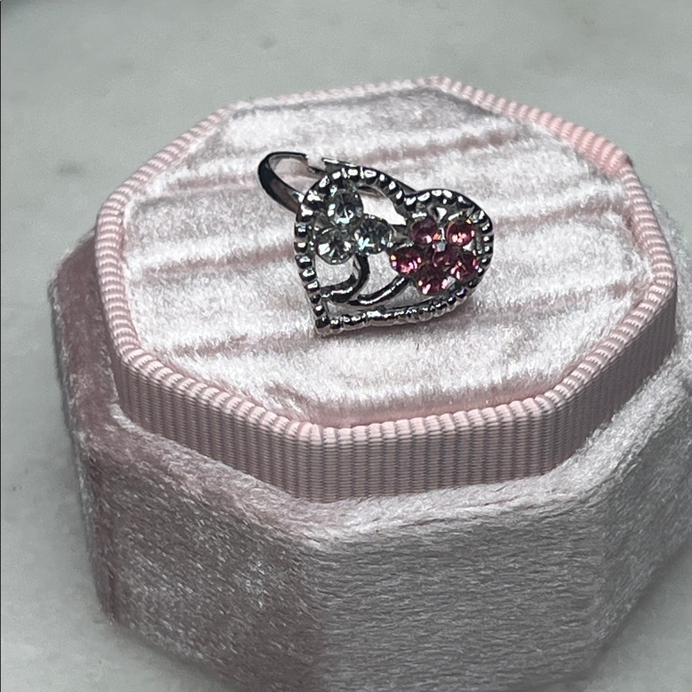 Silver and Pink Crystal Adjustable Ring - Picture 7 of 8